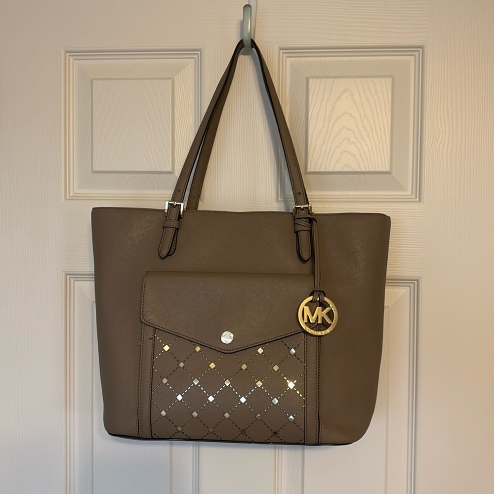 Michael Kors leather taupe purse and wallet/clutch.